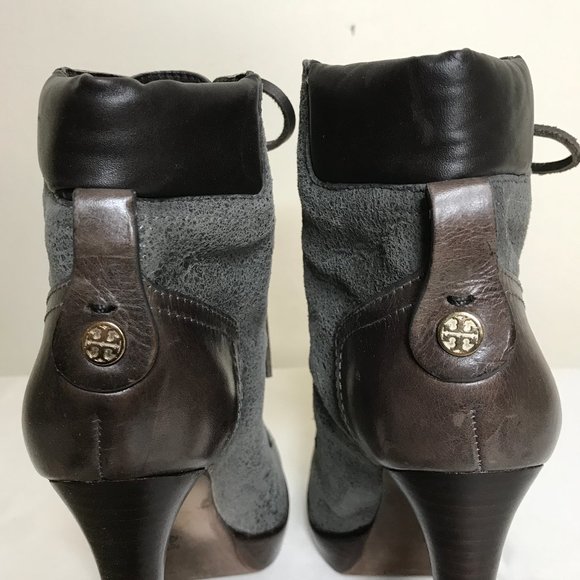 Tory Burch Lawson Platform Stiletto Crackle Suede Lace Up Tie Ankle Boot Sz 8 - Picture 4 of 16